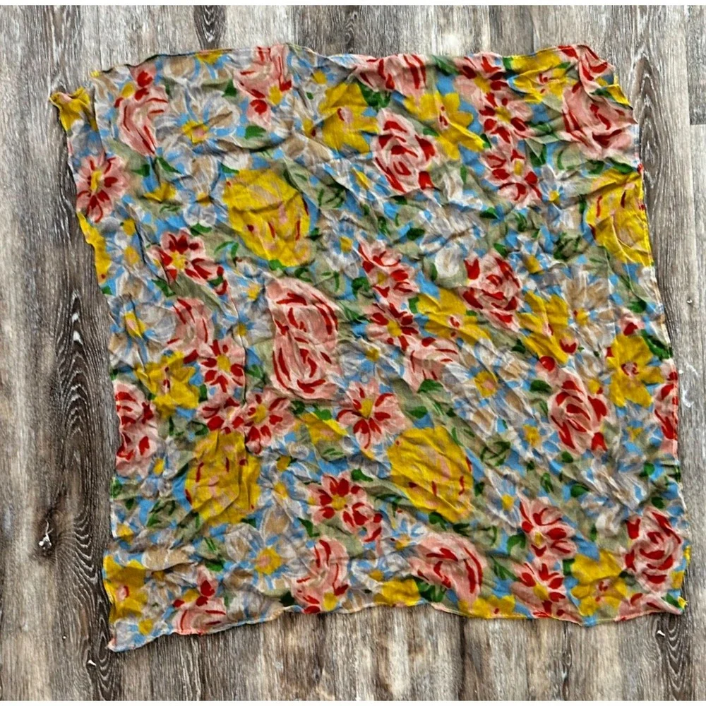 Patricia Nash Scarf Floral Botanical Print Yellow Pink Blue 22x22